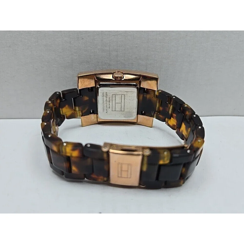 Tommy Hilfiger Womens Tortoise Shell Bracelet Watch Y2K Rose Gold New Battery